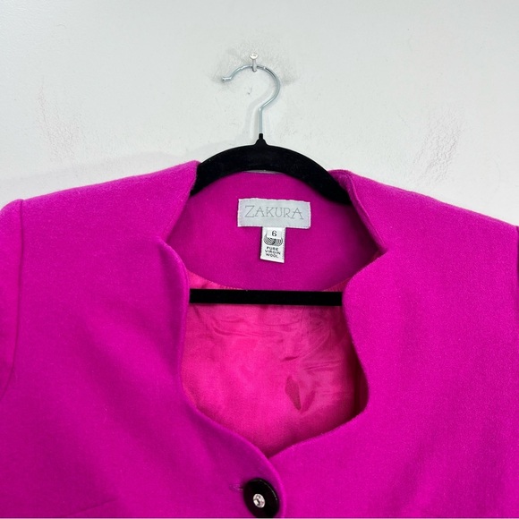 Vintage magenta pink 100% pure wool fitted cropped blazer bolero jacket 6 - Picture 10 of 14